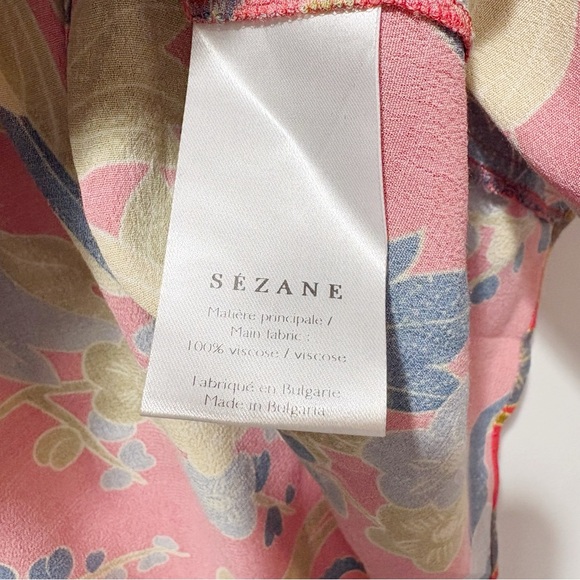 Sezane Floral Blouse Size Small Size 36 Oversized Peplum Tie Up Red Florsl Birds - Picture 8 of 13